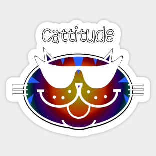 Cattitude 2 - Dark Rainbow Tabby, White Outline Sticker